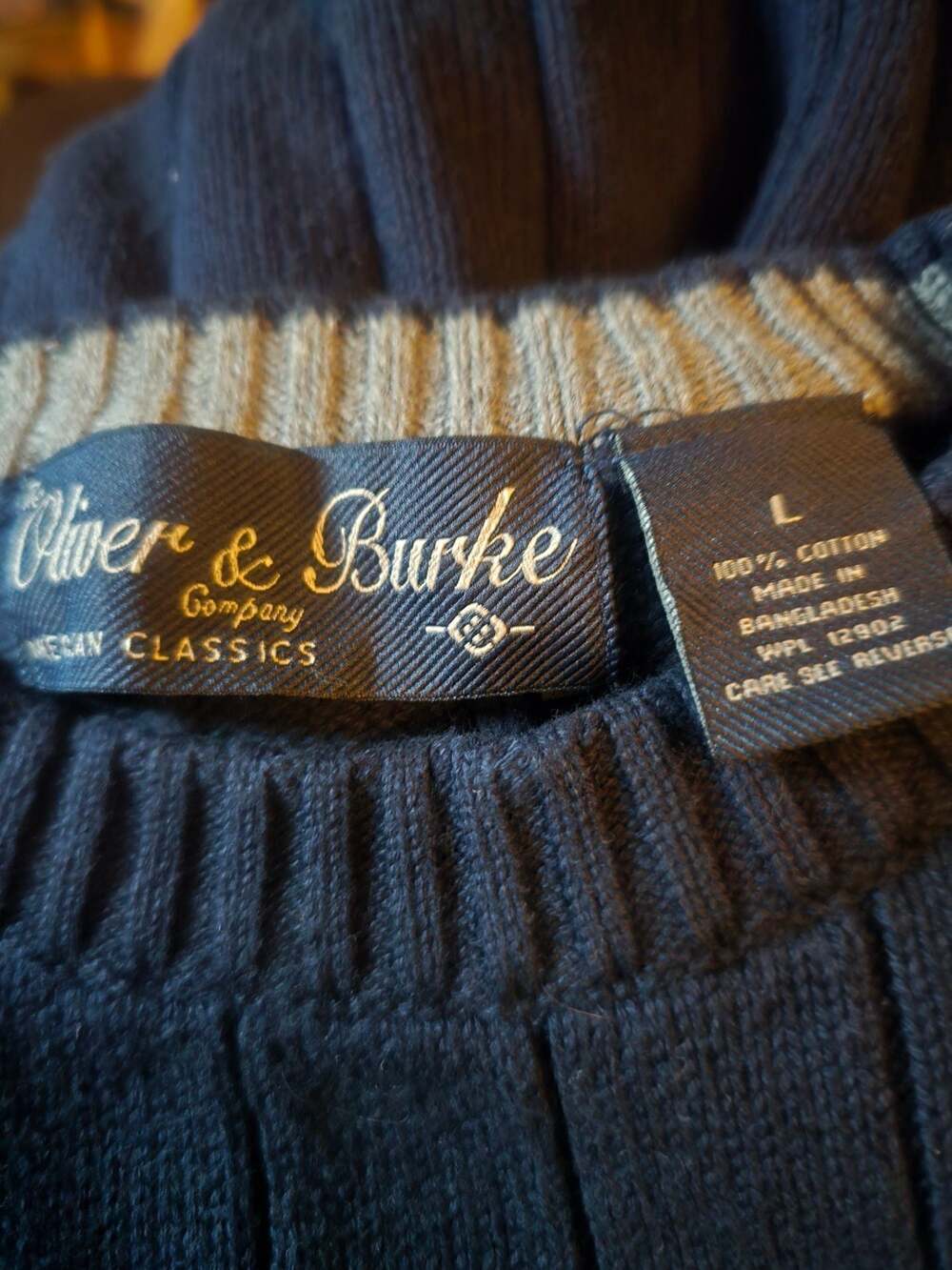 Oliver & Burke American Classics Men's Navy Blue Ribbed Crewneck Sweater